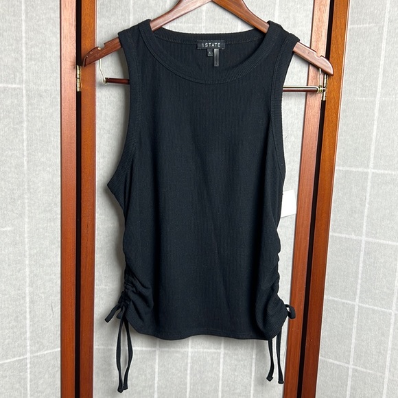 1.STATE Side Seam Rouched Tank Women's Clothing Rich Black: L - Picture 5 of 7